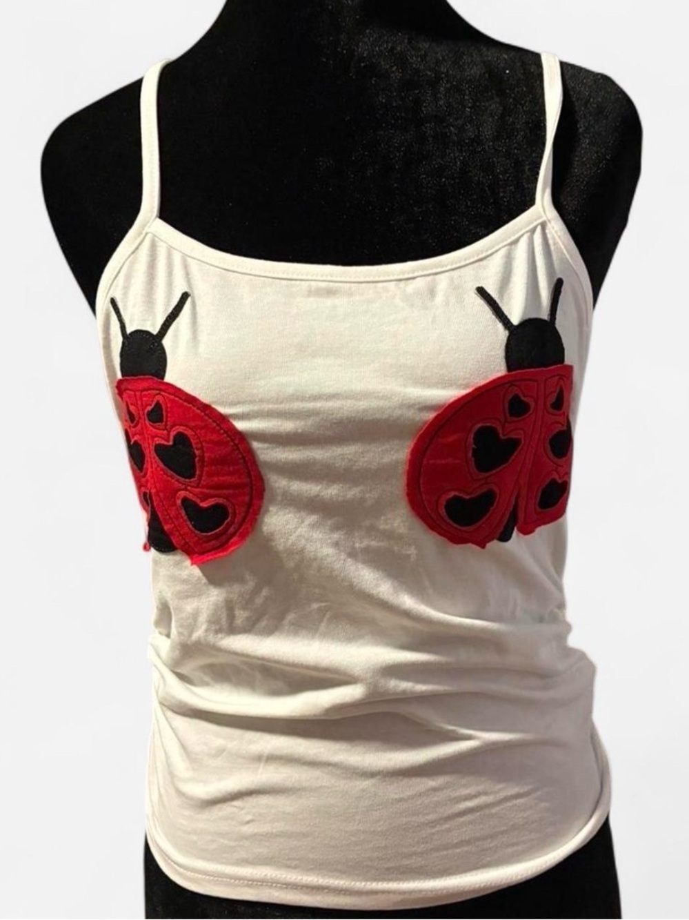 White ladybug tank top handmade design